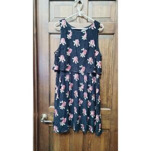 ELLE Lace Floral Dress Sz 12 Black Pink Floral Embroidered Women's Evening